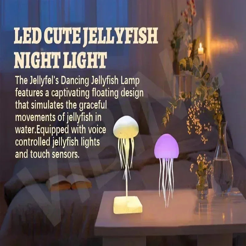 Voice-Activated Bionic Jellyfish Lamp, Dancing Whiskers - RGB Gradient Bedside Lamps, Rechargeable Touch Sensor Table Light