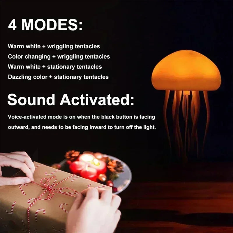 Voice-Activated Bionic Jellyfish Lamp, Dancing Whiskers - RGB Gradient Bedside Lamps, Rechargeable Touch Sensor Table Light