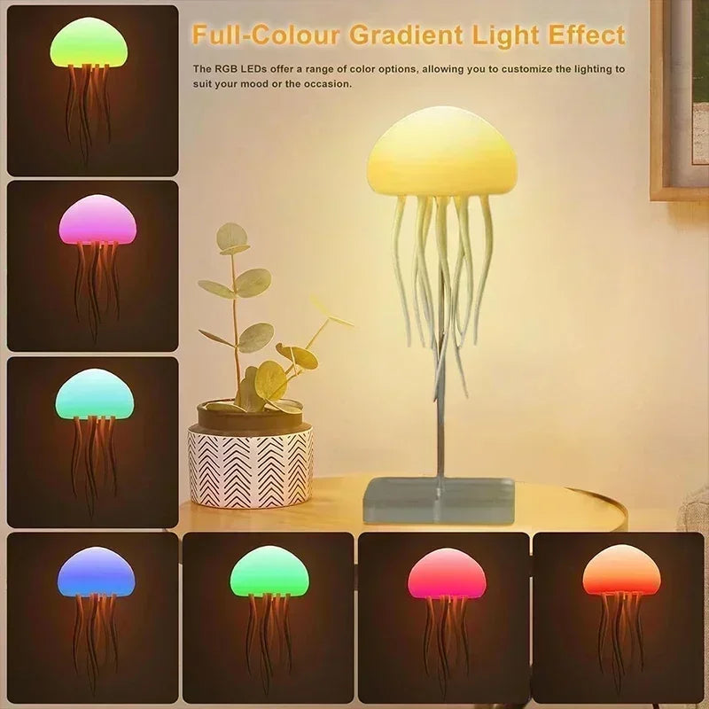 Voice-Activated Bionic Jellyfish Lamp, Dancing Whiskers - RGB Gradient Bedside Lamps, Rechargeable Touch Sensor Table Light